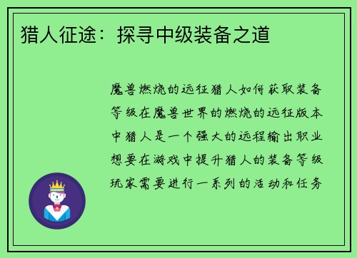 猎人征途:探寻中级装备之道